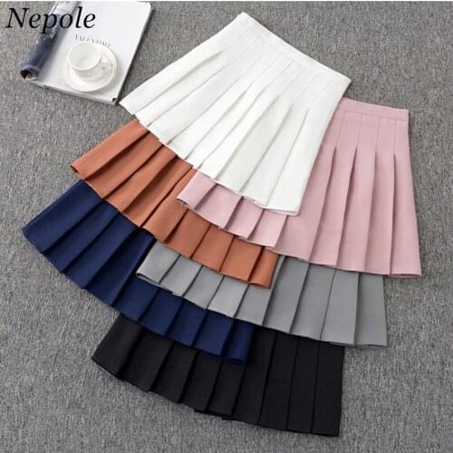 Neploe Solid Pleatd A-Line Ruched Skirt Casual Simple Fashion Chic Jupe 2021 Spring Auttum Vintage Office Lady Chic Bottom 69622
