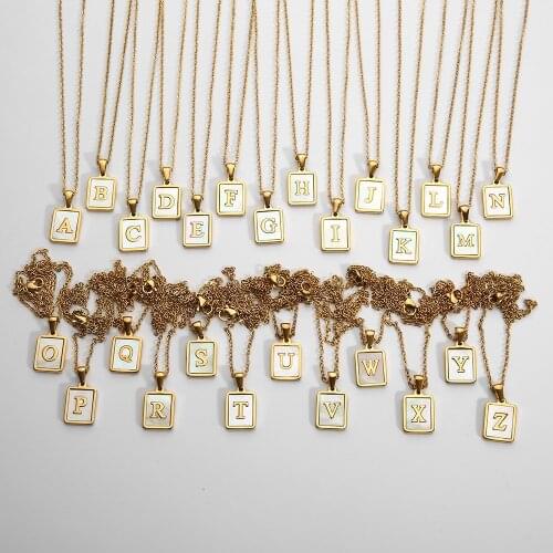 INS Hot 18K Gold Plated Stainless Steel A-Z Rectangular Shell Single Letter Initial Pendant Necklace For Women Jewelry Wholesale