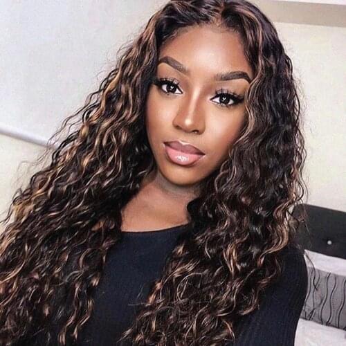Lace Front Wig Loose Deep Wave Fashion Women Black Brown Mixed Color Long Curly Small Volume Wig Hairpiece