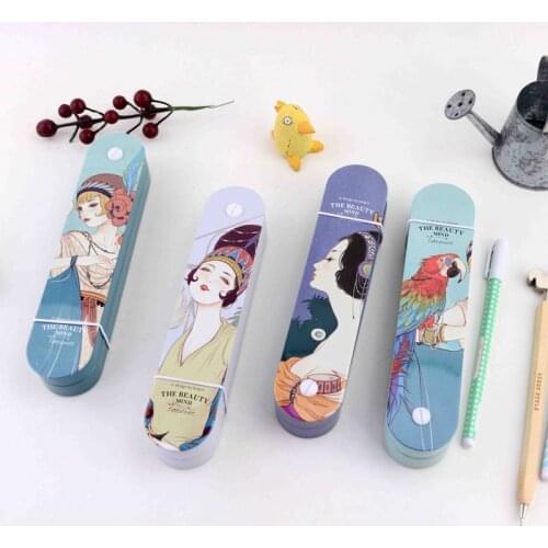 Languo The Beauty Mind Forever Pencil Cases Rotato Students Iron Pencil Box Pen Collection Holder High Quality Stationery Gifts
