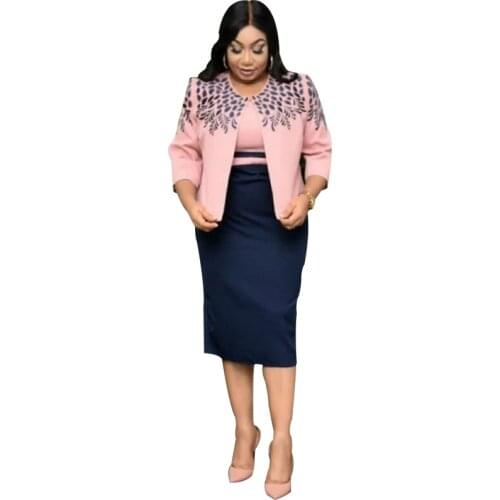 4XL 5XL Plus Size Dashiki African Dresses For Women 2 Piece Set Spring Autumn New Round Neck 3/4 Sleeve Dress Large Size Clothes