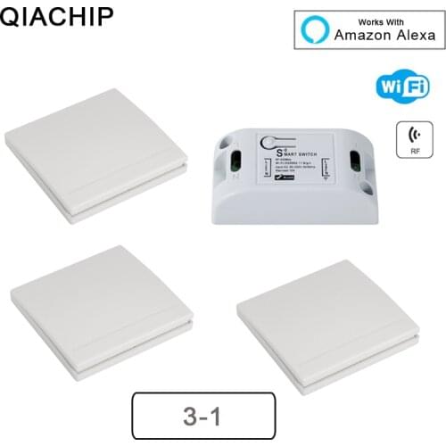 QIACHIP Wifi Wireless 433MHz RF Relay 1CH AC 220V Receiver Smart Home Light Switch Module + 86 Wall Lamp Remote Control Switch