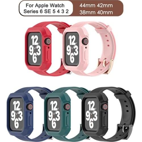 Silicone Strap+Case Set for Apple Watch Band 40mm 44mm 38mm 42mm Sport Rubber Bracelet for iWatch Series 6 SE 6 5 4 3 Watchband