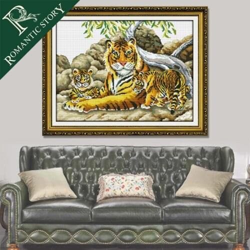 Romantic Story Northeast Tiger in Mountains Cross Stitch Needlework DIY Printing Cross-Stitch Set For Embroidery Kits