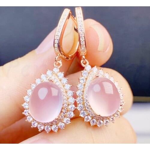 Per jewelry Natural rose quartz drop earring Free shipping 925 sterling silver 4.5ct*2pcs gemstone Fine jewelry S962803