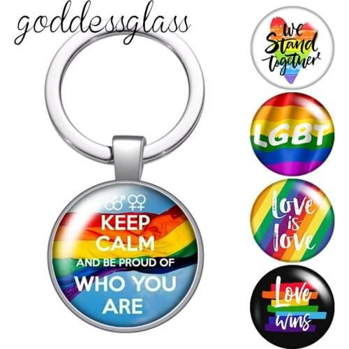 Love is Love LGBT rainbow flag Support and pride glass cabochon keychain Bag Car key chain Ring Holder Charms keychains Gifts