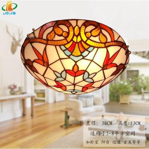European-style LED ceiling lamp Warm creative round glass bedroom tiffanylamp Jane European passage porch balcony lighting