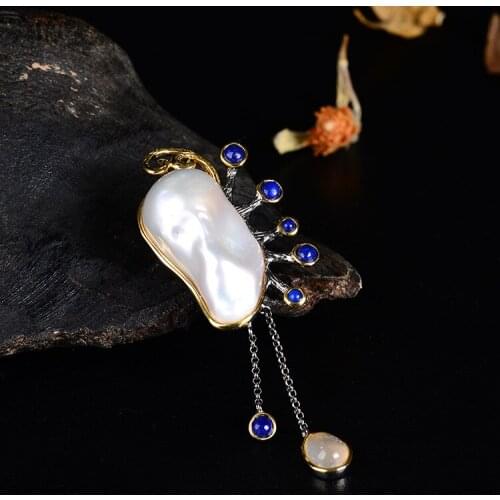 Jewelry Wholesale Natural Baroque Pearl Pendant And Brooch Dual-use S925 Sterling Silver Tassel European and American Jewelry