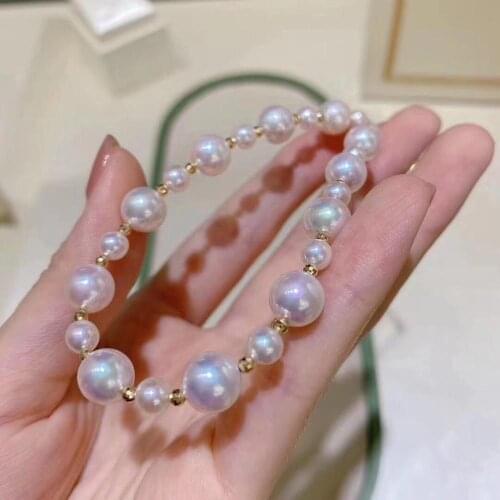 D717 Pearl Necklace Fine Jewelry Solid 18K gold Round 5.5- 8.5mm Nature Fresh Water Akoya White Pearls Pendants Necklaces