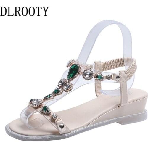Women Sandals Flip Flops New Summer Fashion Crystal Rome Elastic Band Breathable Non-slip Shoes Wedges Slides Casual Female
