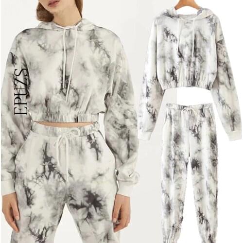 Sets Women Vintage Tie-Dyed Print Hoodie Women Sweatshirt And Jogging Trousers Women Pants Two Pieces Set 2021