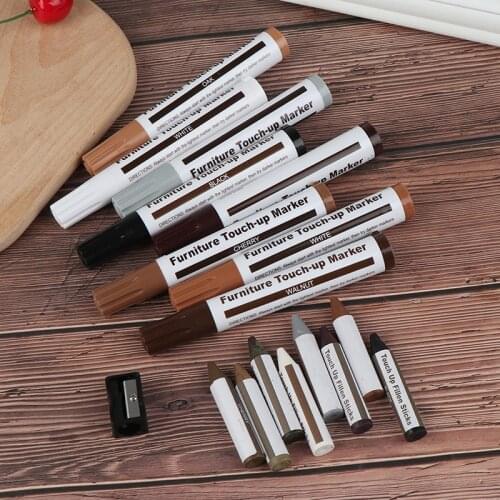 17Pcs Furniture Touch Up Kit Markers & Filler Sticks Wood Scratches Restore Kit Scratch Patch Paint Pen Wood Composite Repair