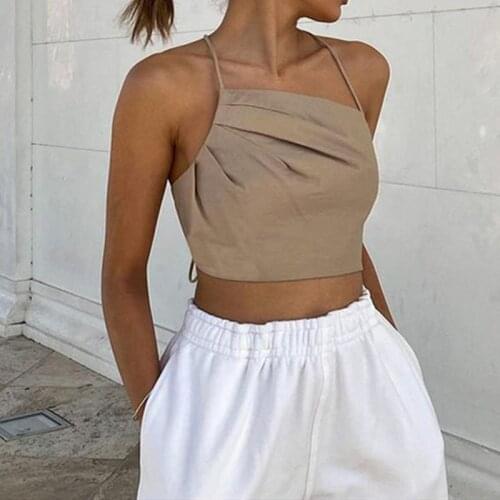 2021 Sexy Ladies Backless Bandage Camisole Tops Women Sleeveless Slim Fit Lace Up Irregular Tank Top Holiday Casual Crop Top