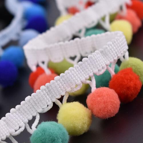 3Yard/Lot Colors Hair Ball DIY Decorative Lace Trim Ribbon Clothes Skirt Curtain Pompon Lace Tassel Fringe Sew Accessories