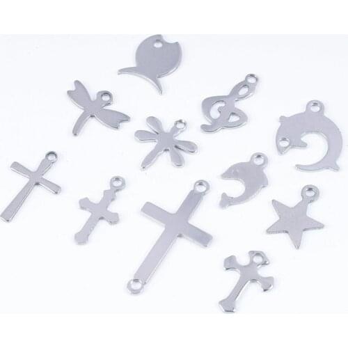 30Pcs/Lot Stainless Steel Cross Pendants Fish Star Dragonfly Pendant For Jewelry Making Earrings Bracelet Necklace Diy Charms