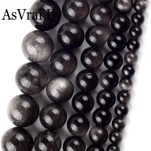 6 8 10 12mm Natural Obsidian Stone Round Beads For Jewelry Making Spacer Beads Diy Bracelets Necklace 15inch