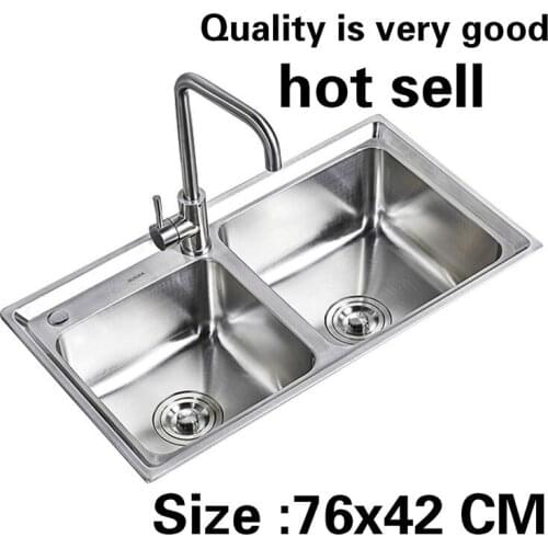 Free shipping Standard Kitchen double groove sink wash the dishes food-grade 304 stainless steel hot sell 760x420 MM