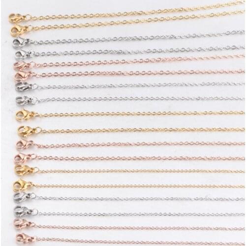 5pcs/lot 316L Stainless Steel 45cm Length 1 1.5 2mm Width Gold Rose Gold Link Chain Necklace with Double Lobster Clasps
