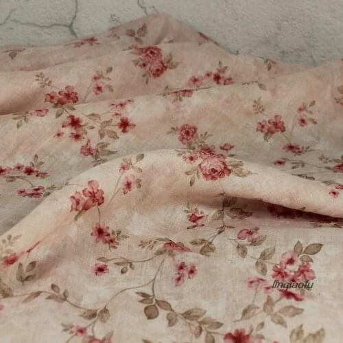 Pure ramie printed fabric with meat foundation and flowers