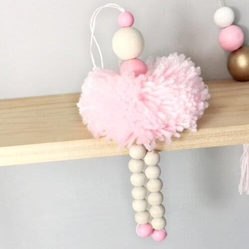 Children Room Wooden Nordic Decoration Hair Ball Beads Pendant Wall Hanging Xmas Home Photographic Props