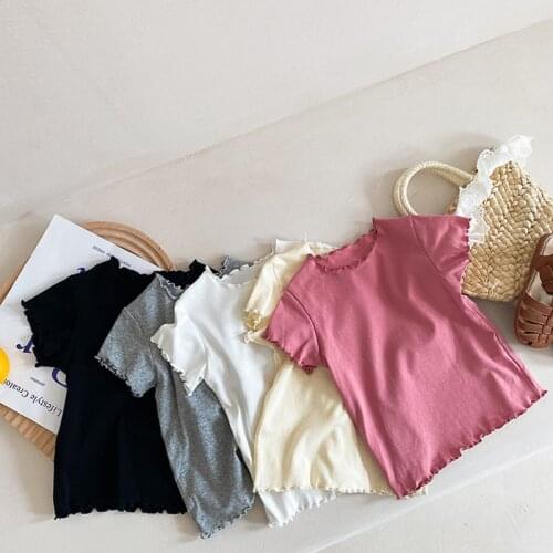 New Summer Baby Girls Pure Color T-shirts Korean Style Toddlers Kids Short Sleeve Tops Casual All-match Children Tees