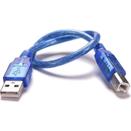 Blue 30cm USB 2.0 Printer Cable Type A Male to Type B Male Dual Shielding High Speed Transparent