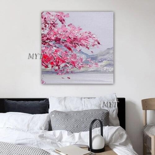 Free Shipping Painting Wall Art Pink Flowers Oil Painting Home Decoeation Handpainted Living Room Wall Art No Frame