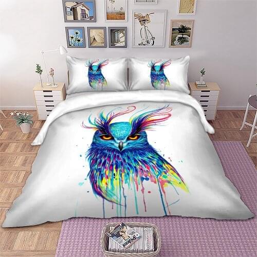 Cold Art Owl Bedding Set Animal Duvet Cover Pillowcase Colorful Bedclothes kids Home Textiles
