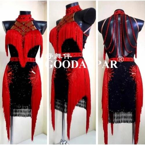 GOODANPAR costume Latin Dance Competition Dress Women Stage Dance Wear salsa dancing dance clothing lady for women red