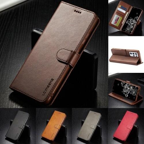 Leather Case for Samsung Galaxy S21 S20 Ultra S10 Plus S20 S21+ S9 Plus S21 FE 2021 S8 S7 S6 Edge Wallet Flip Cover Cases
