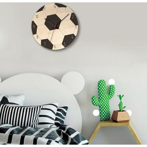 Creative Wall Clock Soccer Basketball Volleyball Shape Football Sports Fans Home Decorative Living Room Bedroom Ball Wood Clock