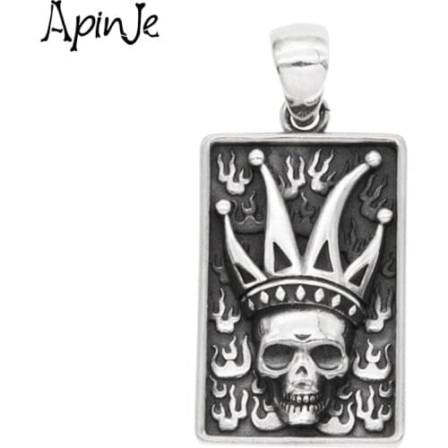 Apinje Handmade 925 Sterling Silver Pendant Creative Poker Skull Necklace Pendant Men And Women Thai Silver Hip Hop Punk Jewelry