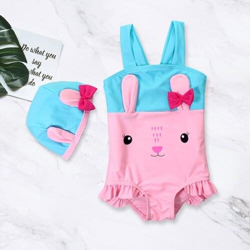 Summer Girls Bathing Suit One-Piece Children Swimsuit With Swimming Cap Cartoon Kids Beach Childrens Bathing Suit Swimsuit