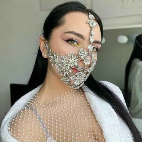 Hip Hop Rhinestone Face Mask Women Glitter Luxurious Party Masquerade Mesh Net Mouth Yashmak Wedding Gift