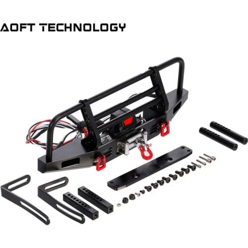 Metal Front Bumper with Winch 2 LED Light for1/10 RC Car Crawler Compatible with Tamiya Axial Scx10 D90 HPI Car Upgrade