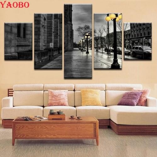 5pcs Full Square/Round Drill 5D DIY Diamond Painting "Vintage Street Lamp" Multi-picture Combination 3D Embroidery Night View