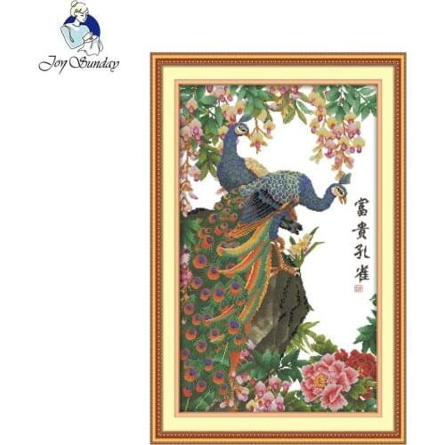 Joy Sunday DIY cross stitch kits sets handmade needlework chinese embroidery Wealth peacocks patterns Cross-Stitching paintings