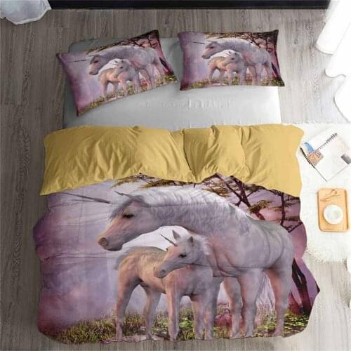 Unicorn 3D Bedding Set Monocerus Print Duvet cover set Twin queen king Beautiful pattern Real effect lifelike bedclothes
