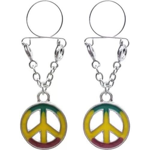 New Fashion peace Non pierced Clip On Nipple Ring Nipple Fake Nipple Rings Shield Cover Clamps Dangle Adjustable Body Jewelry