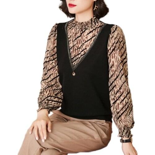 New Arrival Autumn 2021 Korean Style Women Fashion Casual Diamonds Faux Two Piece Plus Size M-4xl Turtleneck Elegant Blouse 8191