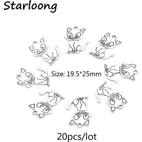 20pcs/lot zinc alloy antique vintage silver plated cute cat charm pendants for Bracelet Necklace DIY Jewelry Making