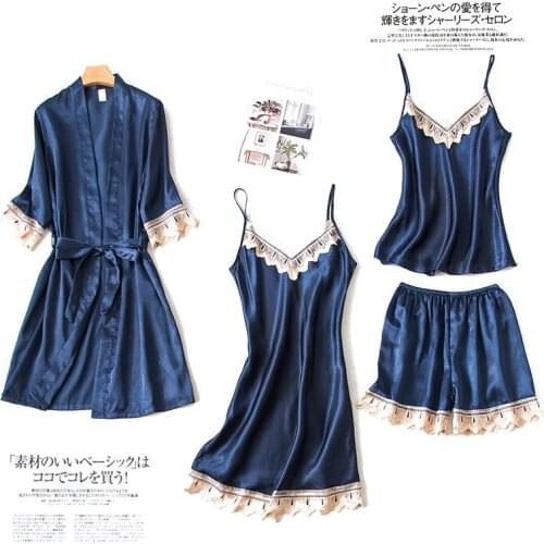 Pajamas For Women Sexy Satin Silk Pijamas Home Colthes Suit Female Kimono Bathrobe Robe Sets Shorts Sleepwear Sleep Tops