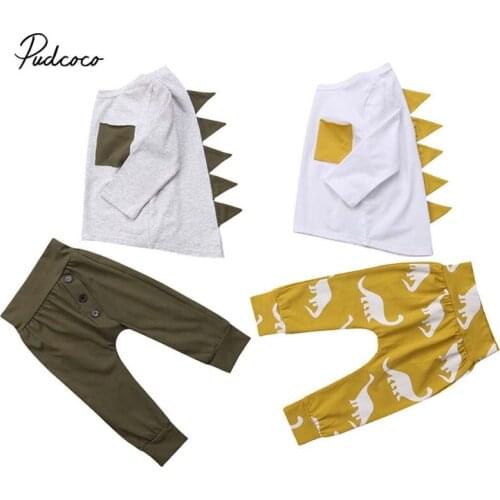Pudcoco 2018 Toddler Kid Baby Boy Clothes Set Pocket Long Sleeve Top+Dinasour Harem Pants 2PC Autumn Cool Tracksuit Outfit 6M-5T