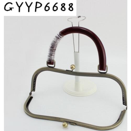 6pcs high quality DIY solid wood handle double beads handbag purse Metal Frame Accessory bronze tone purse Metal Frame