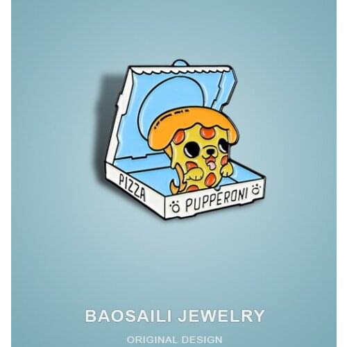 Fashion Cartoon Brooch Takeaway Pizza Puppy Dog With Tongue Out Shape To Greet The Owner Creative Brooch Cute Badge Pins
