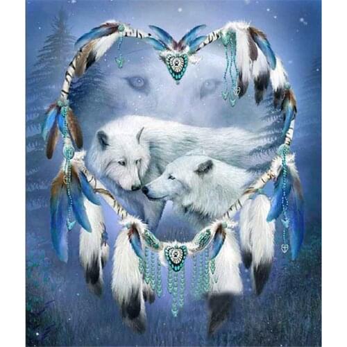 Feather Wolf Printed Fabric 11CT Cross-Stitch DIY Embroidery Complete Kit DMC Threads work Handiwork Painting Sewing Floss