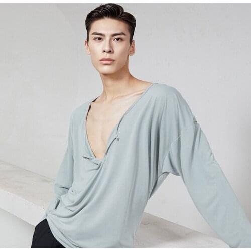 Fashion Latin Dance Tops For Men Long Sleeve Shirts Samba Tango Ballroom Dance Dress Male Latin Performance Dance Clothes SL4434