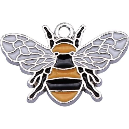 WYSIWYG 3pcs Enamel Rhodium Tone 26x17mm Bee Charms Pendant For Jewelry Making DIY Jewelry Findings