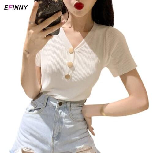 2021 Womens T-shirt Solid Color Ladies Tops White T-shirt White Crop Top Blouses T-shirts Kawaii Clothes Women Clothing