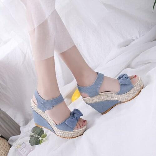 New Designer Denim Sandals Women Sandals High Quality Wedges High Heels Peep-Toe Platform Shoes Woman Thick Bottom Sandals